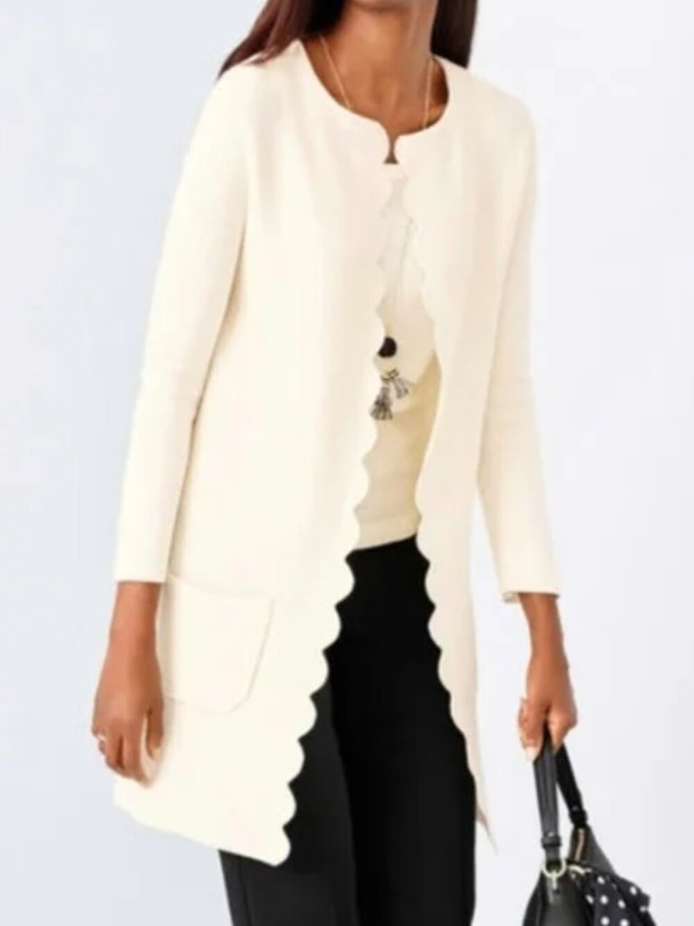Talbots Cream Scallop-Edge Open Front Cardigan M?
